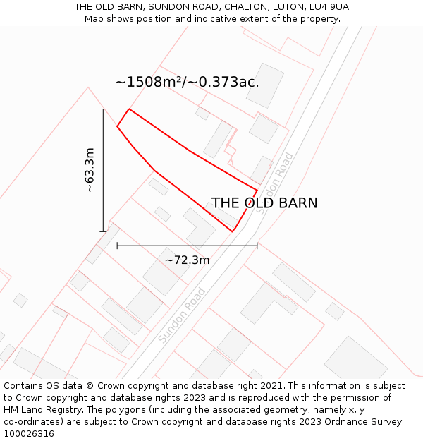THE OLD BARN, SUNDON ROAD, CHALTON, LUTON, LU4 9UA: Plot and title map