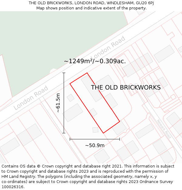 THE OLD BRICKWORKS, LONDON ROAD, WINDLESHAM, GU20 6PJ: Plot and title map