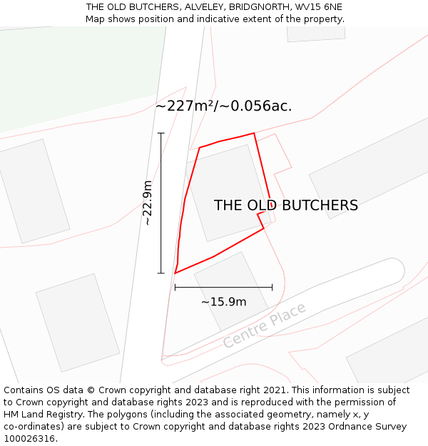 THE OLD BUTCHERS, ALVELEY, BRIDGNORTH, WV15 6NE: Plot and title map