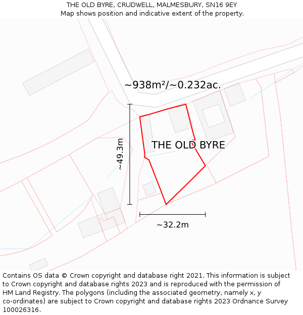 THE OLD BYRE, CRUDWELL, MALMESBURY, SN16 9EY: Plot and title map
