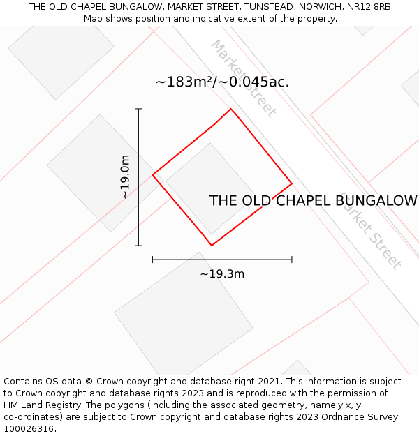THE OLD CHAPEL BUNGALOW, MARKET STREET, TUNSTEAD, NORWICH, NR12 8RB: Plot and title map