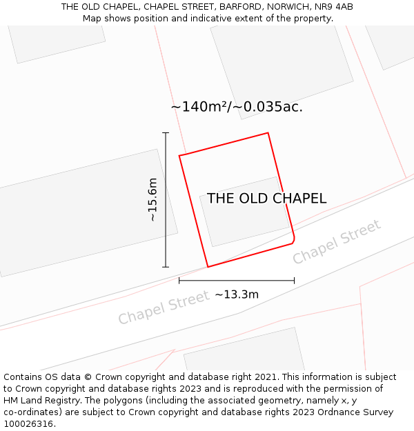 THE OLD CHAPEL, CHAPEL STREET, BARFORD, NORWICH, NR9 4AB: Plot and title map