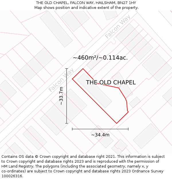 THE OLD CHAPEL, FALCON WAY, HAILSHAM, BN27 1HY: Plot and title map