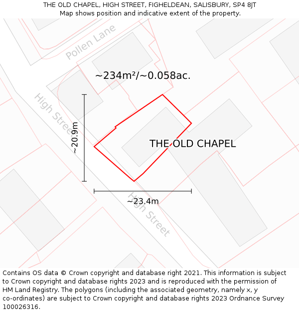 THE OLD CHAPEL, HIGH STREET, FIGHELDEAN, SALISBURY, SP4 8JT: Plot and title map