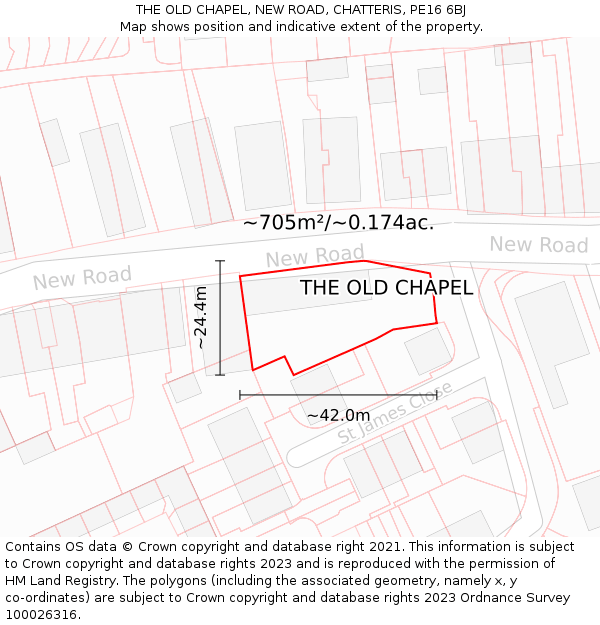 THE OLD CHAPEL, NEW ROAD, CHATTERIS, PE16 6BJ: Plot and title map
