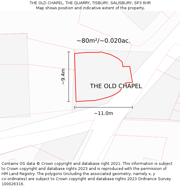 THE OLD CHAPEL, THE QUARRY, TISBURY, SALISBURY, SP3 6HR: Plot and title map