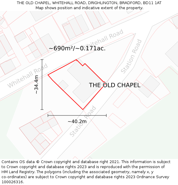 THE OLD CHAPEL, WHITEHALL ROAD, DRIGHLINGTON, BRADFORD, BD11 1AT: Plot and title map