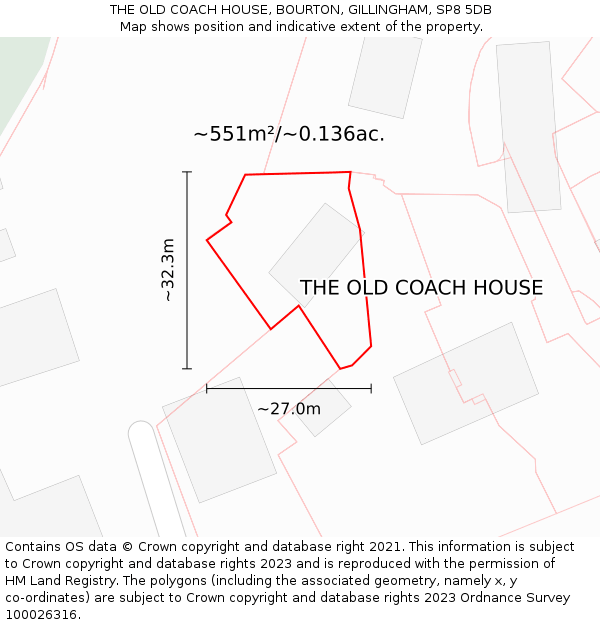 THE OLD COACH HOUSE, BOURTON, GILLINGHAM, SP8 5DB: Plot and title map