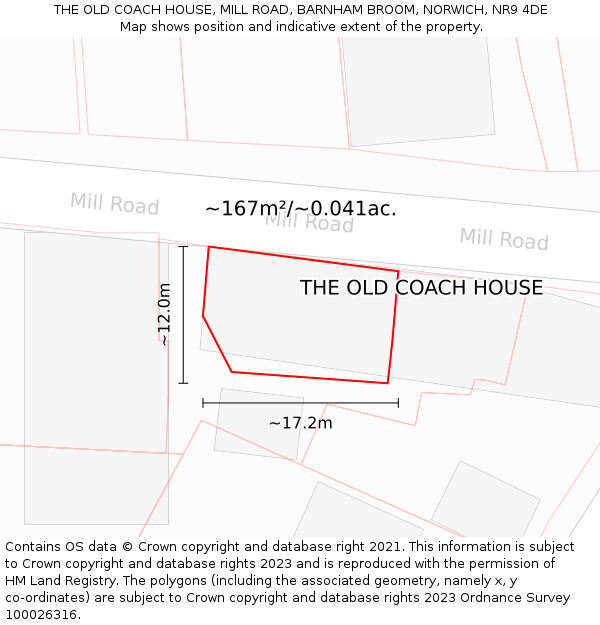 THE OLD COACH HOUSE, MILL ROAD, BARNHAM BROOM, NORWICH, NR9 4DE: Plot and title map