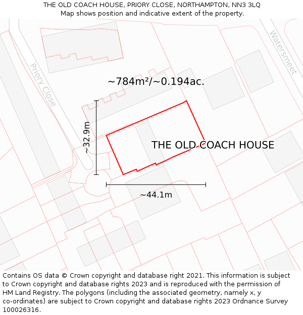 THE OLD COACH HOUSE, PRIORY CLOSE, NORTHAMPTON, NN3 3LQ: Plot and title map