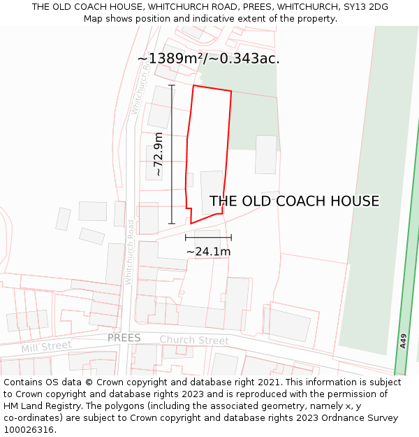 THE OLD COACH HOUSE, WHITCHURCH ROAD, PREES, WHITCHURCH, SY13 2DG: Plot and title map
