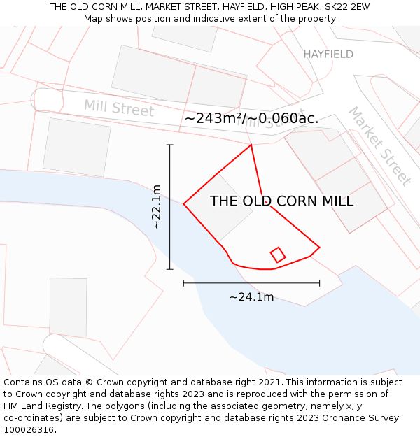 THE OLD CORN MILL, MARKET STREET, HAYFIELD, HIGH PEAK, SK22 2EW: Plot and title map