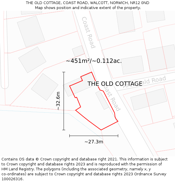 THE OLD COTTAGE, COAST ROAD, WALCOTT, NORWICH, NR12 0ND: Plot and title map
