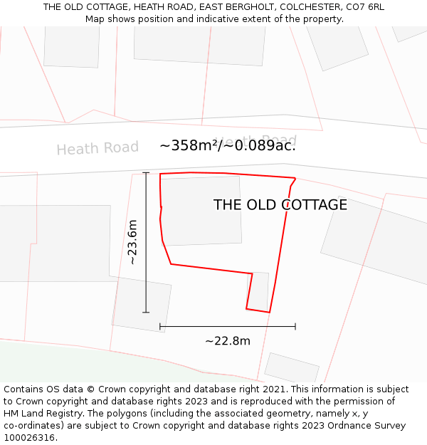THE OLD COTTAGE, HEATH ROAD, EAST BERGHOLT, COLCHESTER, CO7 6RL: Plot and title map