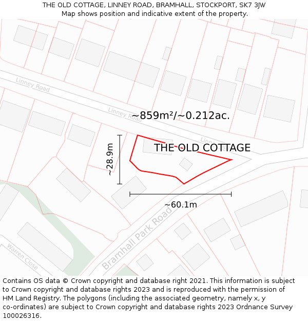 THE OLD COTTAGE, LINNEY ROAD, BRAMHALL, STOCKPORT, SK7 3JW: Plot and title map