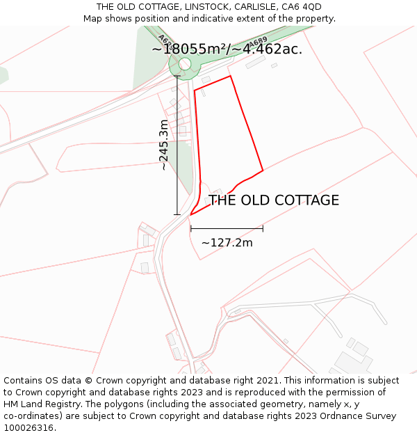 THE OLD COTTAGE, LINSTOCK, CARLISLE, CA6 4QD: Plot and title map