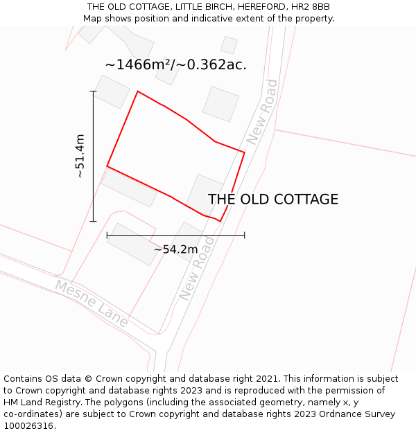 THE OLD COTTAGE, LITTLE BIRCH, HEREFORD, HR2 8BB: Plot and title map