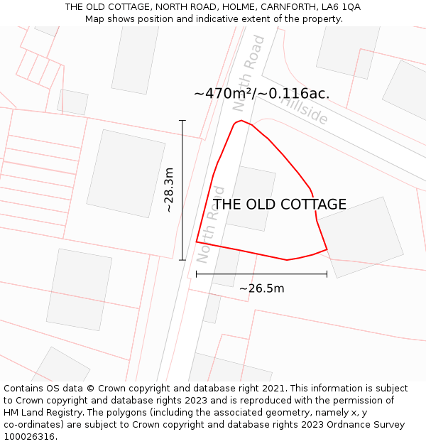 THE OLD COTTAGE, NORTH ROAD, HOLME, CARNFORTH, LA6 1QA: Plot and title map