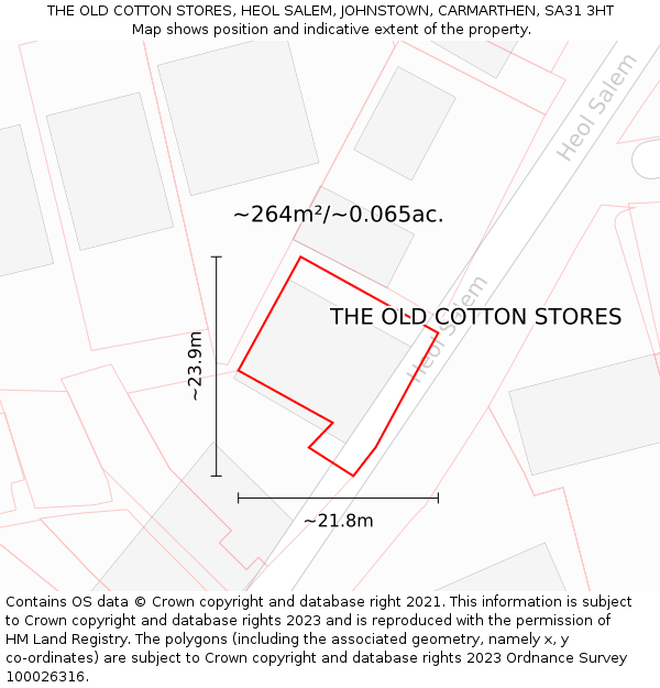 THE OLD COTTON STORES, HEOL SALEM, JOHNSTOWN, CARMARTHEN, SA31 3HT: Plot and title map