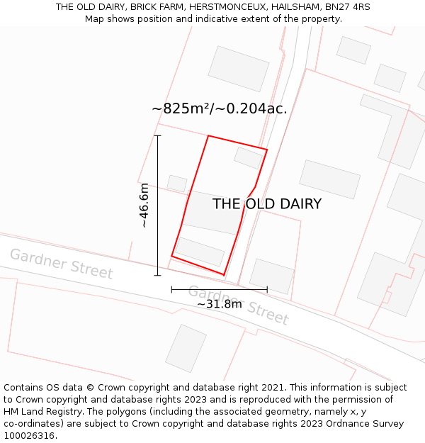 THE OLD DAIRY, BRICK FARM, HERSTMONCEUX, HAILSHAM, BN27 4RS: Plot and title map