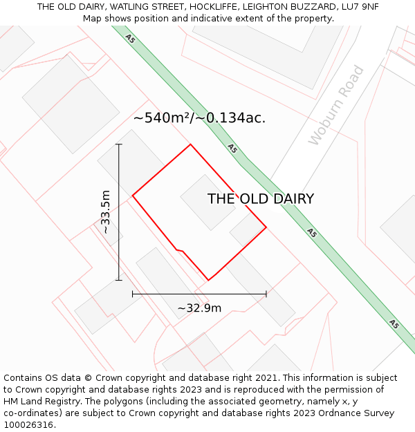 THE OLD DAIRY, WATLING STREET, HOCKLIFFE, LEIGHTON BUZZARD, LU7 9NF: Plot and title map