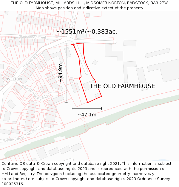 THE OLD FARMHOUSE, MILLARDS HILL, MIDSOMER NORTON, RADSTOCK, BA3 2BW: Plot and title map