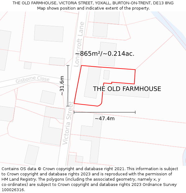 THE OLD FARMHOUSE, VICTORIA STREET, YOXALL, BURTON-ON-TRENT, DE13 8NG: Plot and title map