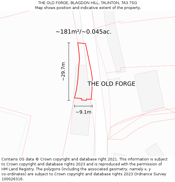 THE OLD FORGE, BLAGDON HILL, TAUNTON, TA3 7SG: Plot and title map