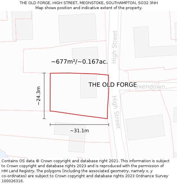THE OLD FORGE, HIGH STREET, MEONSTOKE, SOUTHAMPTON, SO32 3NH: Plot and title map