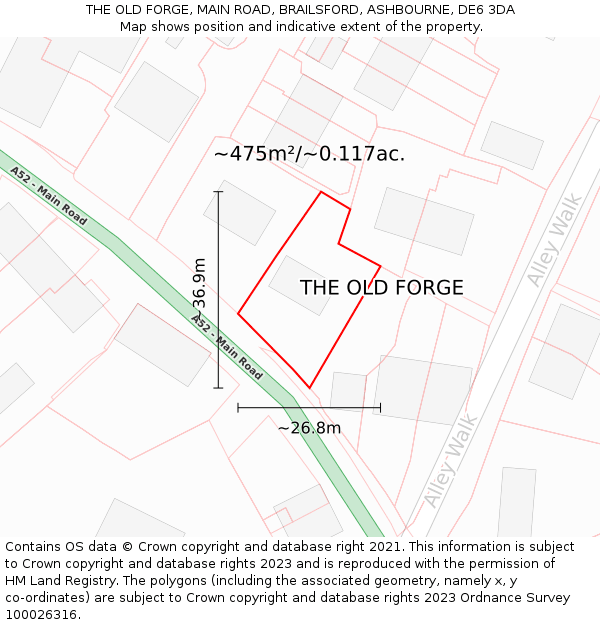 THE OLD FORGE, MAIN ROAD, BRAILSFORD, ASHBOURNE, DE6 3DA: Plot and title map