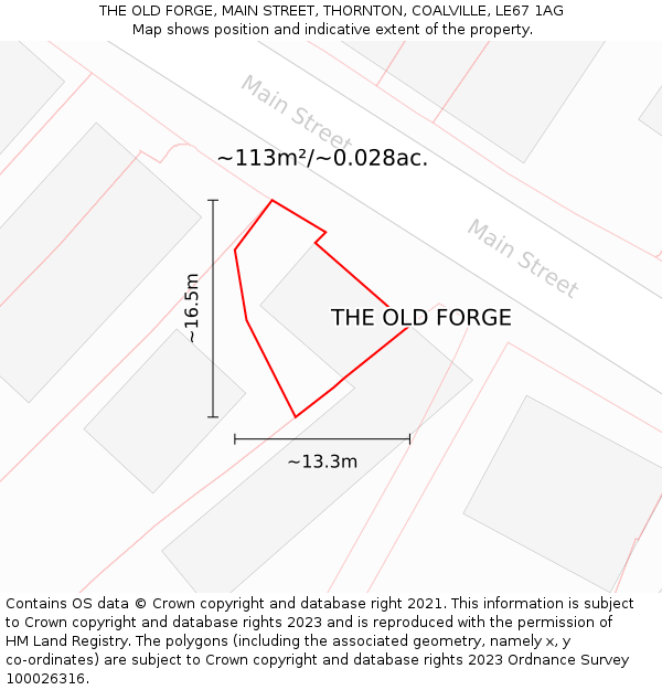THE OLD FORGE, MAIN STREET, THORNTON, COALVILLE, LE67 1AG: Plot and title map