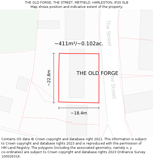 THE OLD FORGE, THE STREET, METFIELD, HARLESTON, IP20 0LB: Plot and title map