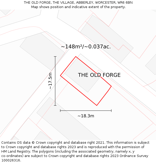 THE OLD FORGE, THE VILLAGE, ABBERLEY, WORCESTER, WR6 6BN: Plot and title map