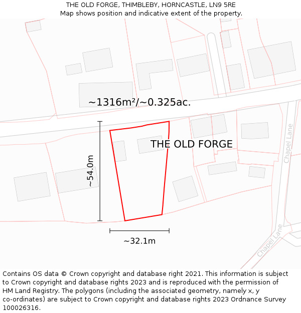 THE OLD FORGE, THIMBLEBY, HORNCASTLE, LN9 5RE: Plot and title map