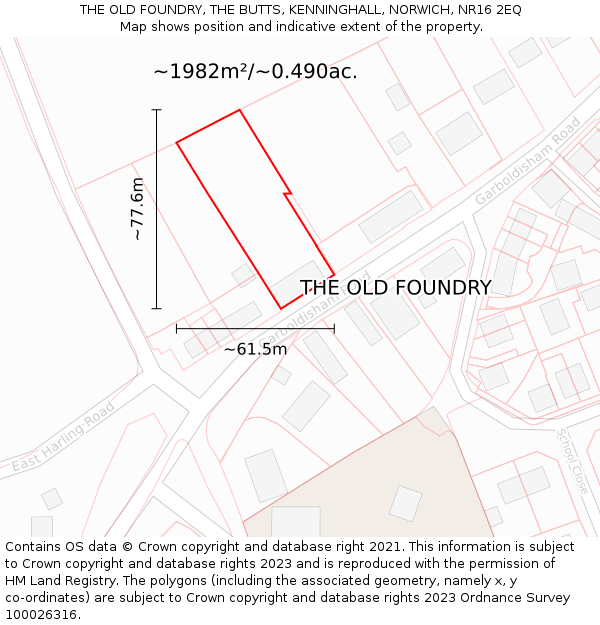 THE OLD FOUNDRY, THE BUTTS, KENNINGHALL, NORWICH, NR16 2EQ: Plot and title map