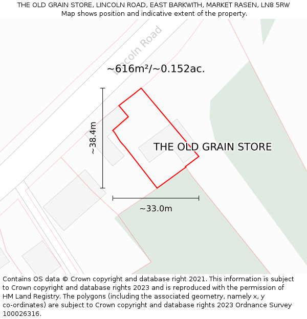 THE OLD GRAIN STORE, LINCOLN ROAD, EAST BARKWITH, MARKET RASEN, LN8 5RW: Plot and title map