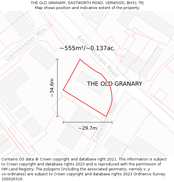 THE OLD GRANARY, EASTWORTH ROAD, VERWOOD, BH31 7PJ: Plot and title map