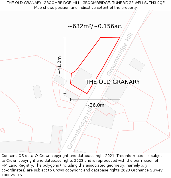 THE OLD GRANARY, GROOMBRIDGE HILL, GROOMBRIDGE, TUNBRIDGE WELLS, TN3 9QE: Plot and title map