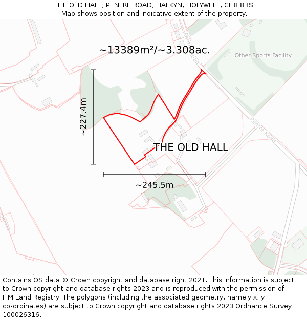 THE OLD HALL, PENTRE ROAD, HALKYN, HOLYWELL, CH8 8BS: Plot and title map