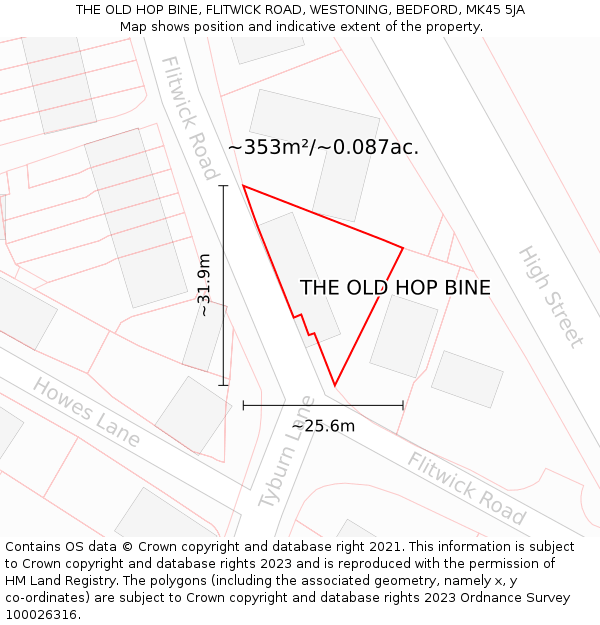 THE OLD HOP BINE, FLITWICK ROAD, WESTONING, BEDFORD, MK45 5JA: Plot and title map
