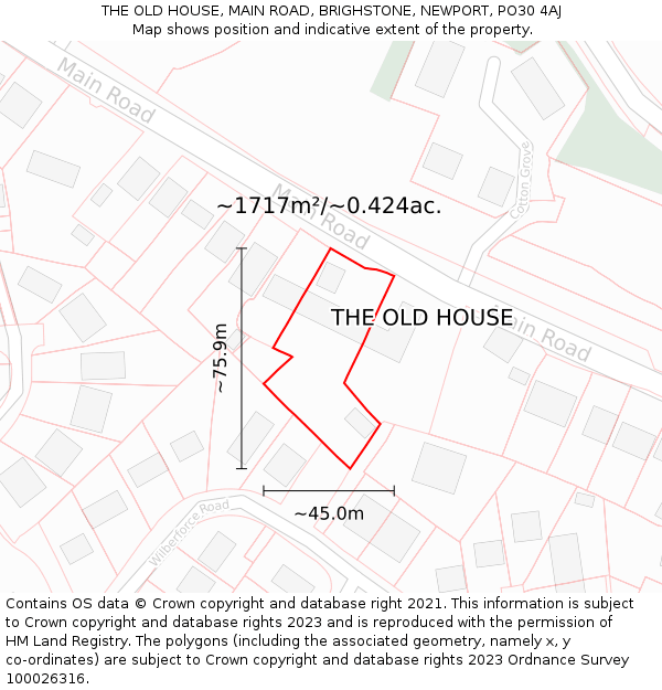 THE OLD HOUSE, MAIN ROAD, BRIGHSTONE, NEWPORT, PO30 4AJ: Plot and title map