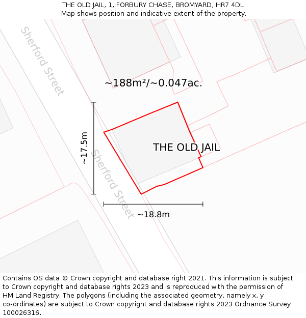 THE OLD JAIL, 1, FORBURY CHASE, BROMYARD, HR7 4DL: Plot and title map