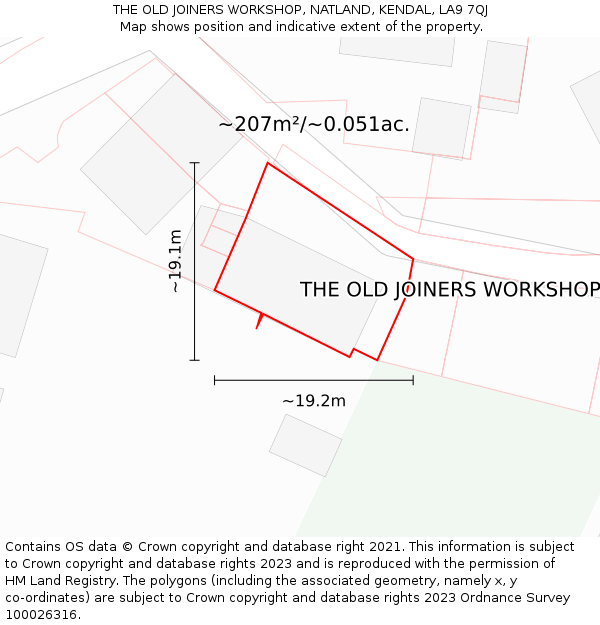 THE OLD JOINERS WORKSHOP, NATLAND, KENDAL, LA9 7QJ: Plot and title map