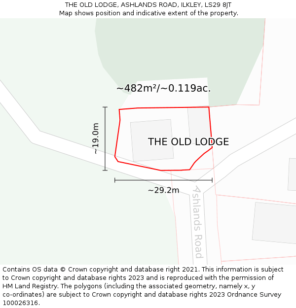 THE OLD LODGE, ASHLANDS ROAD, ILKLEY, LS29 8JT: Plot and title map