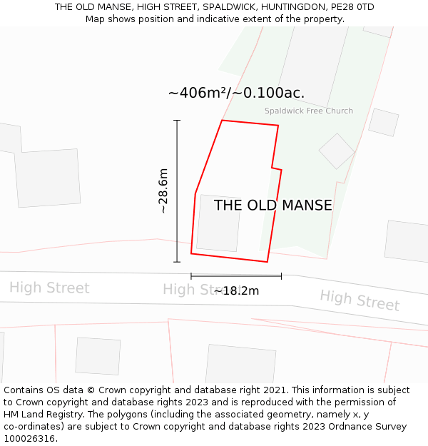 THE OLD MANSE, HIGH STREET, SPALDWICK, HUNTINGDON, PE28 0TD: Plot and title map