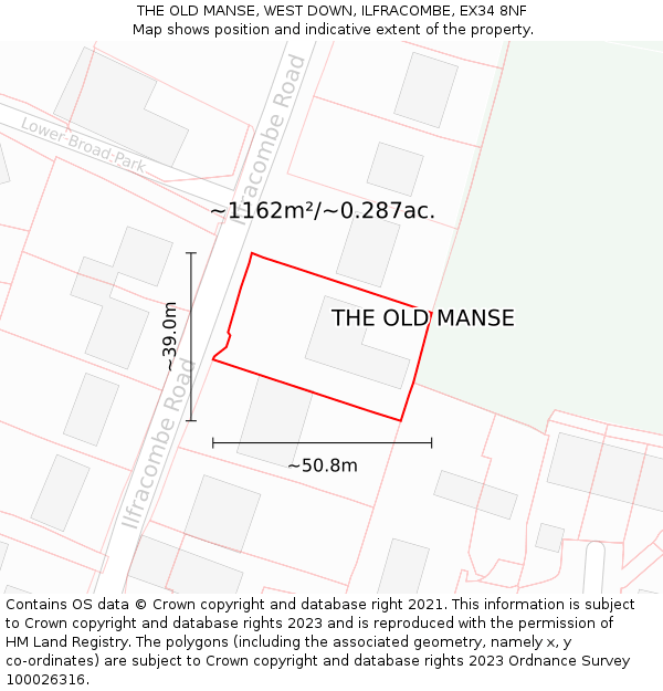 THE OLD MANSE, WEST DOWN, ILFRACOMBE, EX34 8NF: Plot and title map
