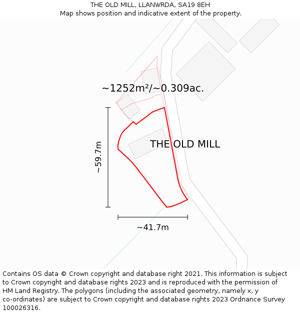 THE OLD MILL, LLANWRDA, SA19 8EH: Plot and title map