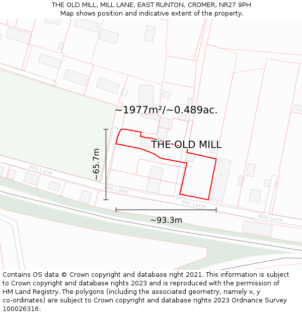 THE OLD MILL, MILL LANE, EAST RUNTON, CROMER, NR27 9PH: Plot and title map