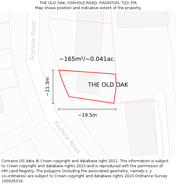 THE OLD OAK, FOXHOLE ROAD, PAIGNTON, TQ3 3TA: Plot and title map