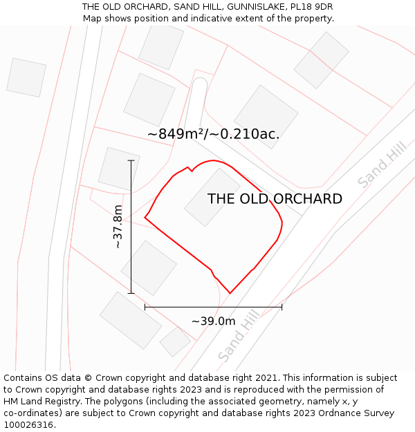 THE OLD ORCHARD, SAND HILL, GUNNISLAKE, PL18 9DR: Plot and title map